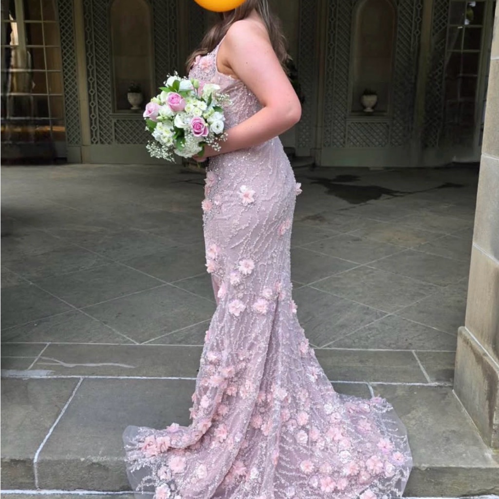 Portia And Scarlett Blush Pink Embellished Floral Prom Gown